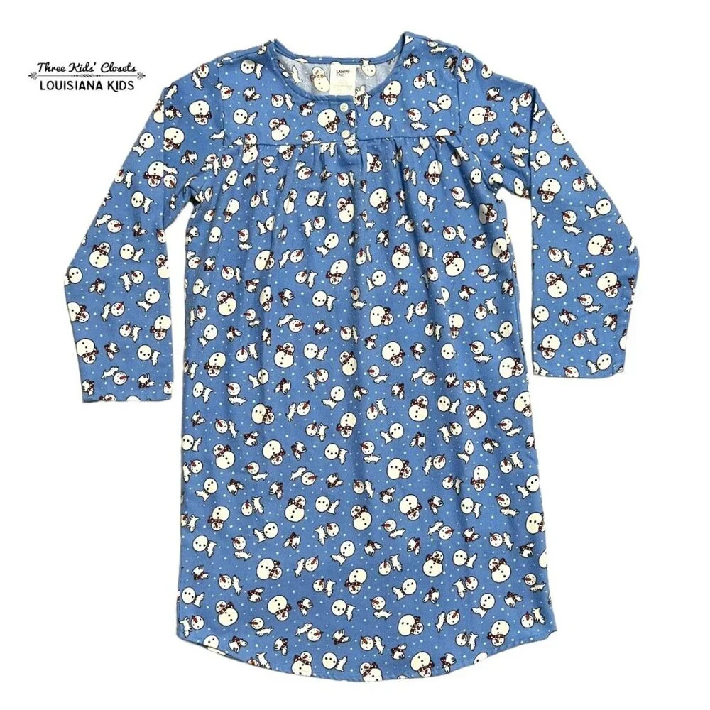 Lands End 10Y Winter Dogs & Snowman Nightgown